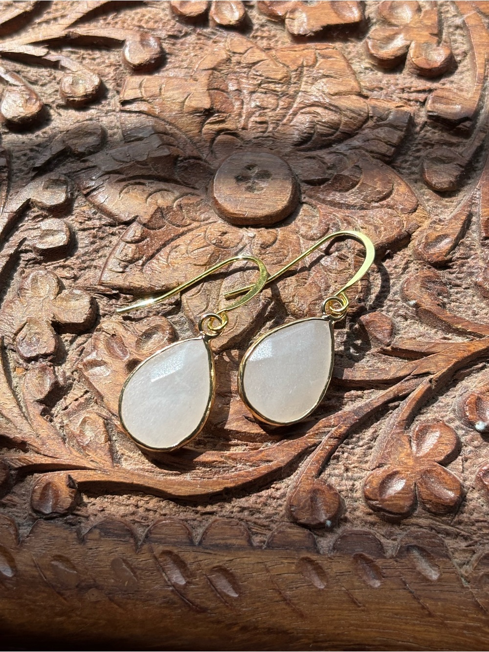 Handmade Rose Quartz Teardrop Earrings Boho Cottagecore Romantic Gold Feminine
